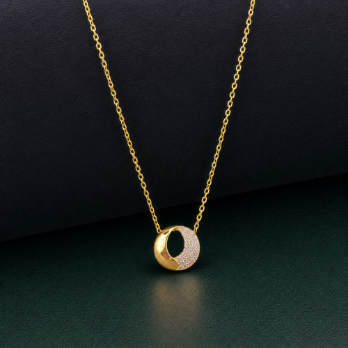 Picture of 925 Silver Gold Plated CZ Circle Pendant Necklace