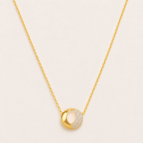 Picture of 925 Silver Gold Plated CZ Circle Pendant Necklace