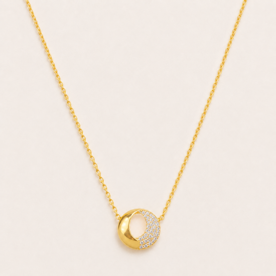 Picture of 925 Silver Gold Plated CZ Circle Pendant Necklace
