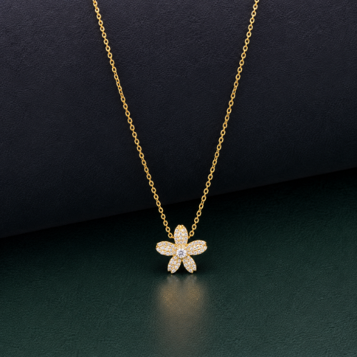 Picture of 925 Silver Gold Plated CZ Flower Necklace