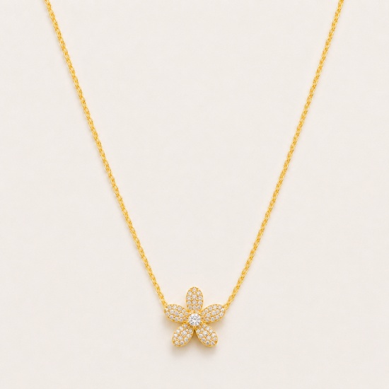 Picture of 925 Silver Gold Plated CZ Flower Necklace
