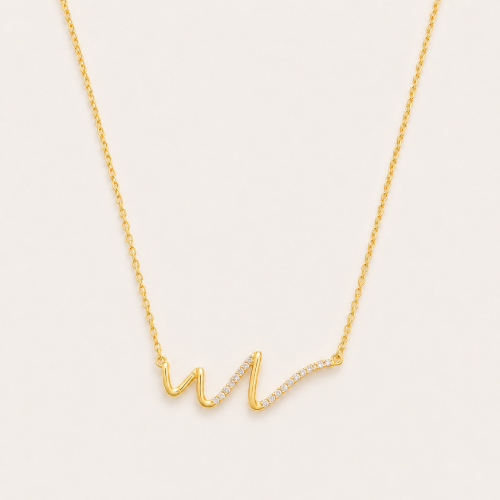 Picture of 925 Silver Gold Plated CZ Wave Necklace