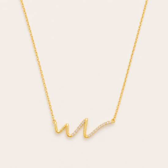 Picture of 925 Silver Gold Plated CZ Wave Necklace