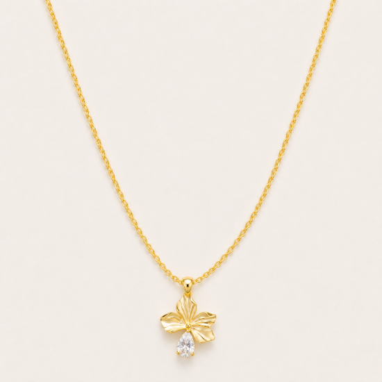 Picture of 925 Silver Gold Plated Floral Drop Necklace