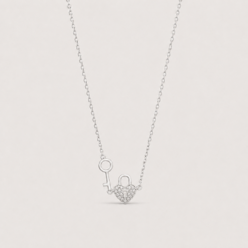 Picture of 925 Silver Heart Lock & Key NecklaceA romantic