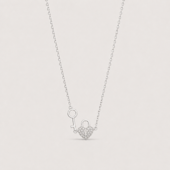 Picture of 925 Silver Heart Lock & Key NecklaceA romantic