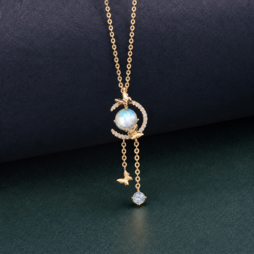 Picture of 925 Silver Moonstone Butterfly Drop Pendant Necklace