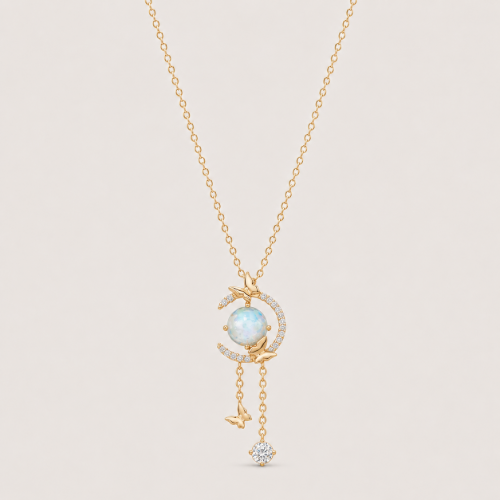 Picture of 925 Silver Moonstone Butterfly Drop Pendant Necklace