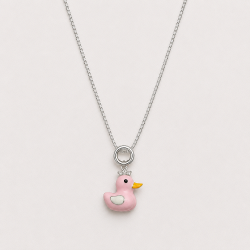 Picture of 925 Silver Pink Duck Pendant Necklace