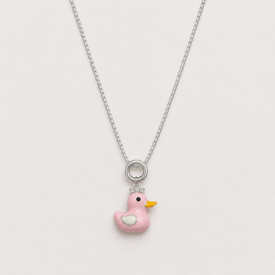 Picture of 925 Silver Pink Duck Pendant Necklace