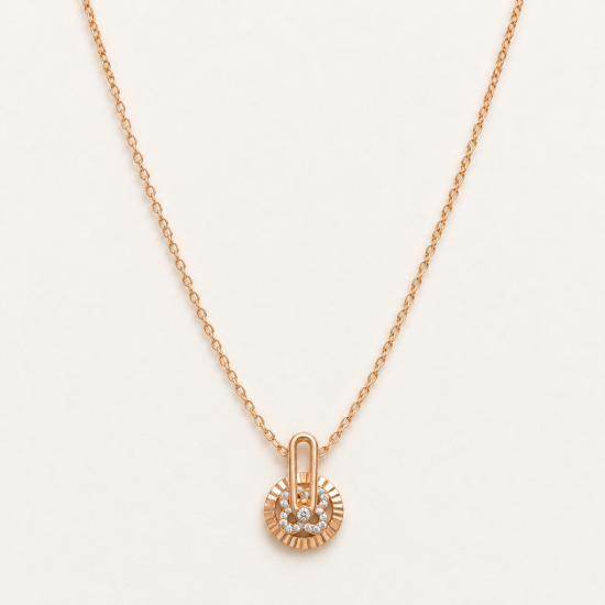 Picture of 925 Silver Rose Gold CZ Circle Link Pendant Necklace