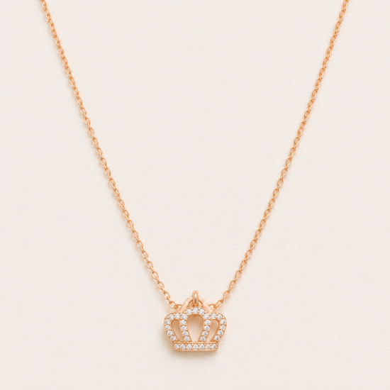 Picture of 925 Silver Rose Gold CZ Crown Necklace