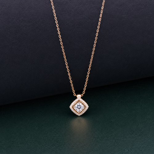 Picture of 925 Silver Rose Gold Halo CZ Necklace