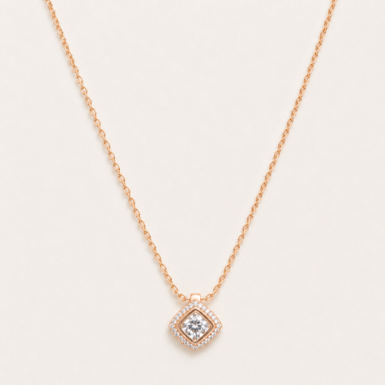 Picture of 925 Silver Rose Gold Halo CZ Necklace