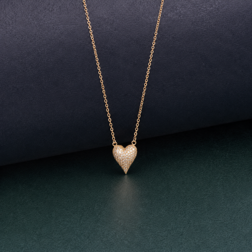 Picture of 925 Silver Rose Gold Pave Heart Necklace