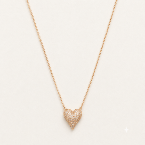 Picture of 925 Silver Rose Gold Pave Heart Necklace