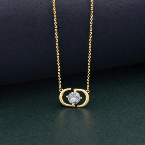 Picture of 925 Silver Solitaire Circle Pendant Necklace (Gold Finish)