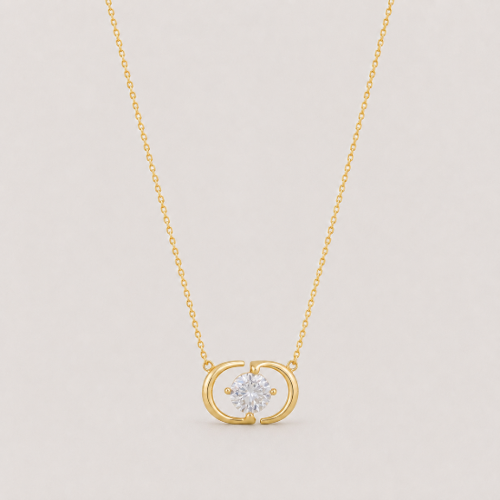Picture of 925 Silver Solitaire Circle Pendant Necklace (Gold Finish)