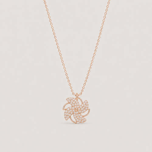 Picture of 925 Silver Sparkling Floral Pendant Necklace