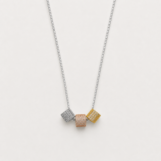 Picture of 925 Silver Tri-Color CZ Cube Pendant