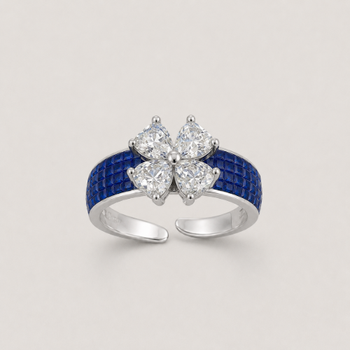 Picture of 925 Silver Blue Flower Adjustable Ring