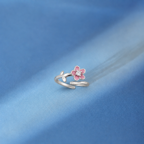 Picture of 925 Silver Pink Flower Adjustable Ring