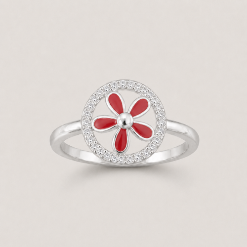 Picture of 925 Silver Red Flower CZ Ring