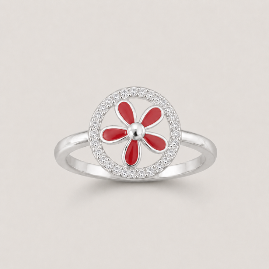 Picture of 925 Silver Red Flower CZ Ring