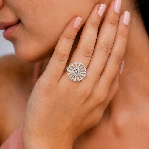 Picture of 925 Silver Sunburst CZ Statement Ring