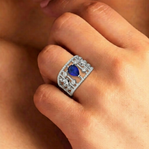 Picture of 925 Sterling Silver Blue Sapphire CZ Ring