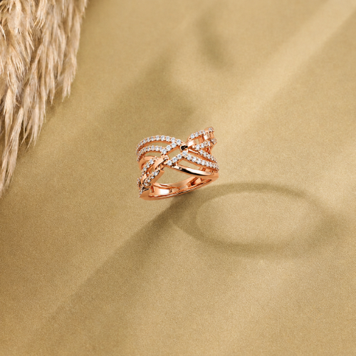 Picture of 925 Sterling Silver Rose Gold Criss Cross CZ Ring