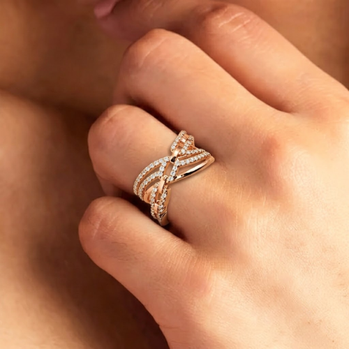 Picture of 925 Sterling Silver Rose Gold Criss Cross CZ Ring
