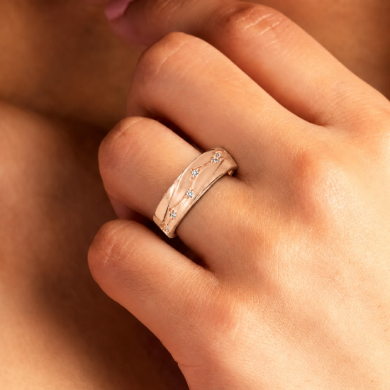 Picture of 925 Sterling Silver Rose Gold Wave CZ Ring