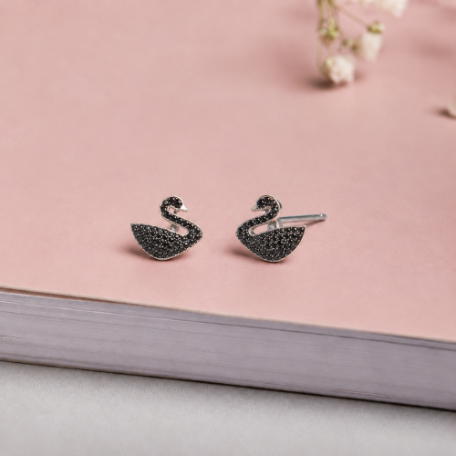 Picture of 925 Silver Black Swan Stud Earrings