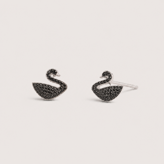 Picture of 925 Silver Black Swan Stud Earrings