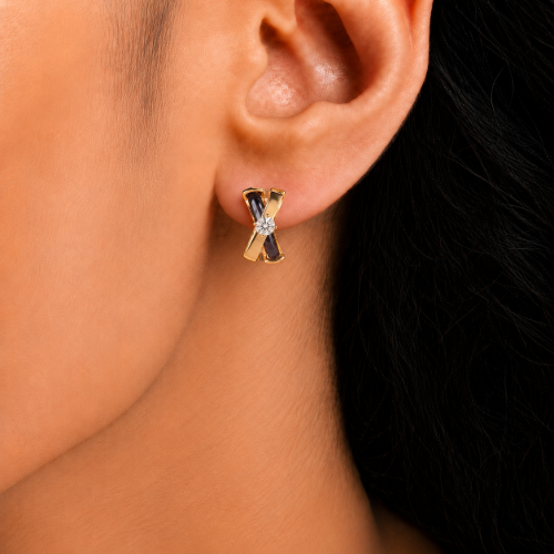 Picture of 925 Silver Gold X Stud Earrings