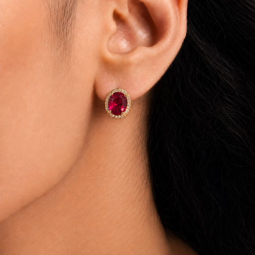 Picture of 925 Silver Ruby Halo Stud Earrings