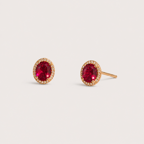 Picture of 925 Silver Ruby Halo Stud Earrings