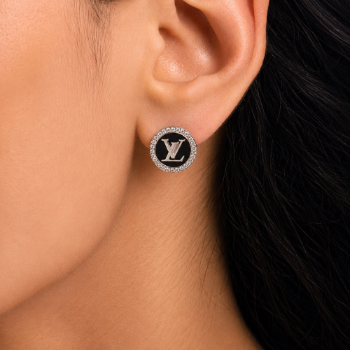 Picture of Black Enamel Round Stud Earrings