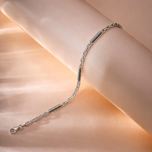 Picture of 925 Silver Black CZ Bar Bracelet