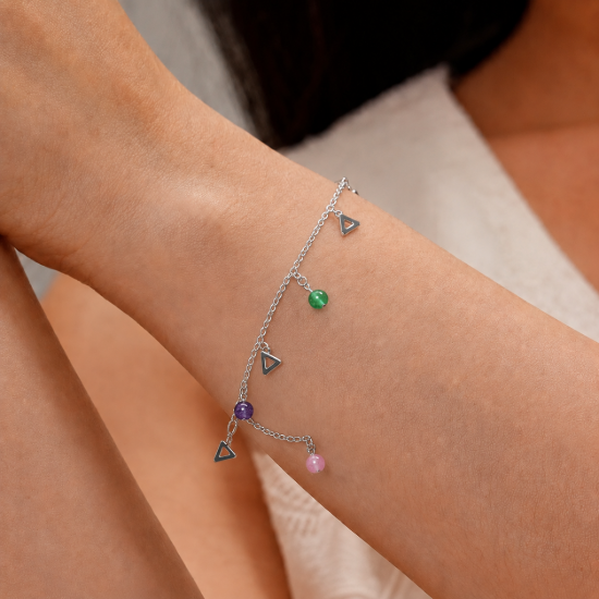 Picture of 925 Silver Color Bead Charm Bracelet