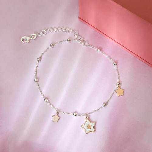 Picture of 925 Sterling Silver Celestial Star Charm Bracelet for Women | Dual Tone