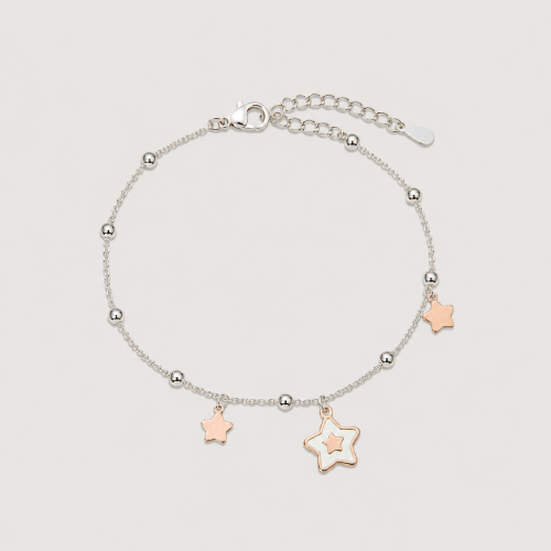 Picture of 925 Sterling Silver Celestial Star Charm Bracelet for Women | Dual Tone