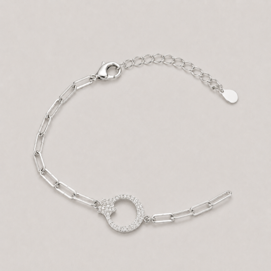 Picture of 925 Sterling Silver CZ Circle Link Bracelet