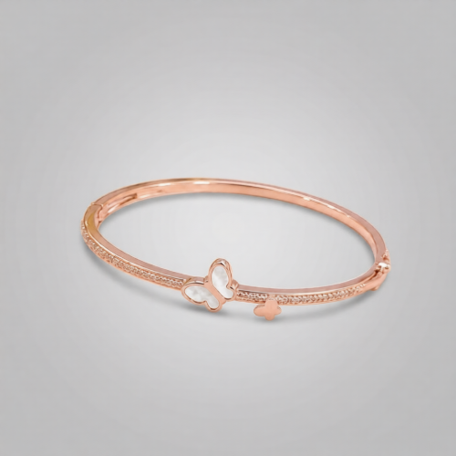 Picture of 925 Sterling Silver Rose Gold Butterfly Mother of Pearl Bangle Bracelet