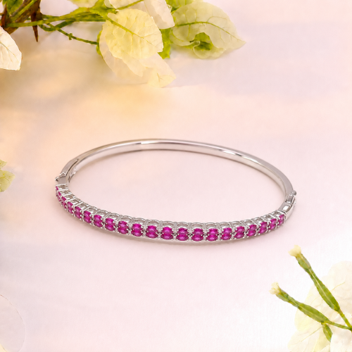 Picture of 925 Sterling Silver Ruby CZ Tennis Bangle Bracelet