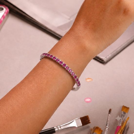 Picture of 925 Sterling Silver Ruby CZ Tennis Bangle Bracelet