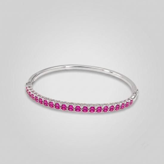 Picture of 925 Sterling Silver Ruby CZ Tennis Bangle Bracelet