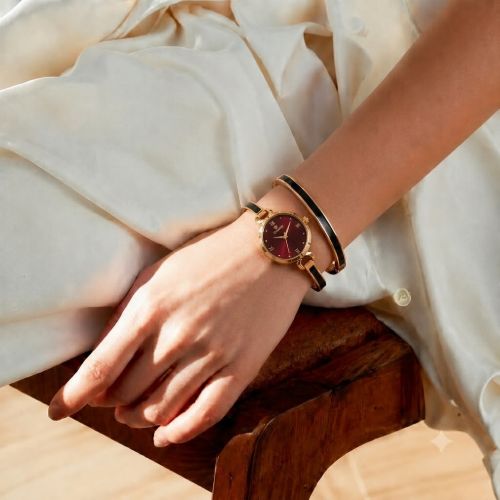 Picture of Burgundy Gold Silver Watch