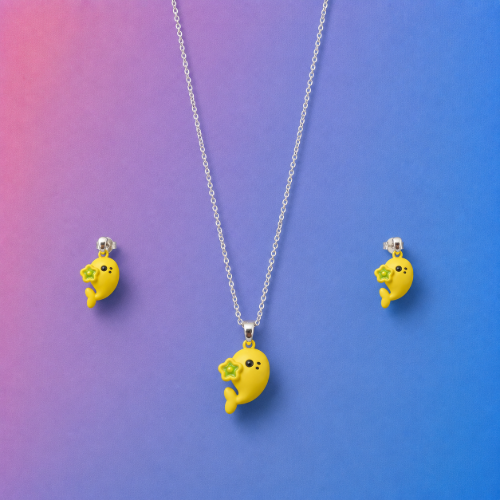Picture of 925 Silver Cute Yellow Whale Jewelry Set